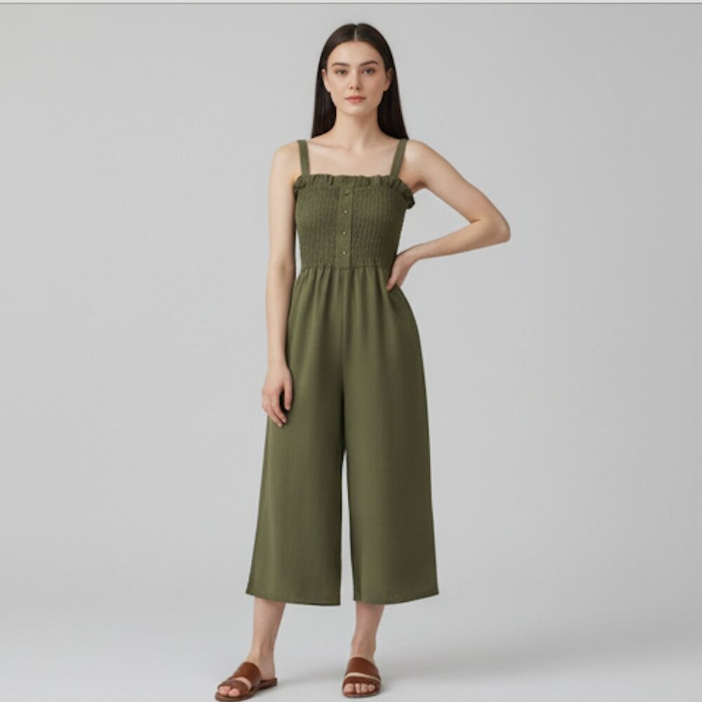 LAST ONE 🔥 Shirred Cami Capri Jumpsuit Green